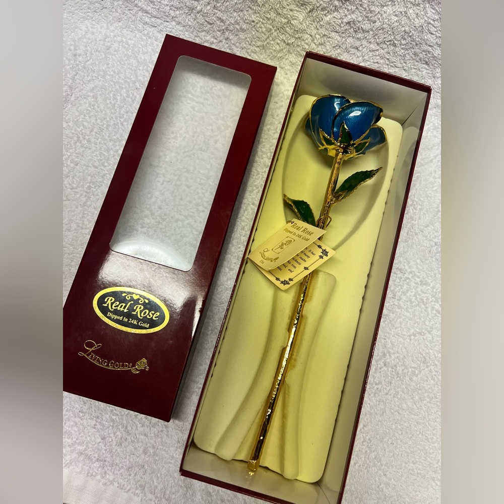 🌹 Collectible Real Rose in 24K Gold Blue Rose Gift